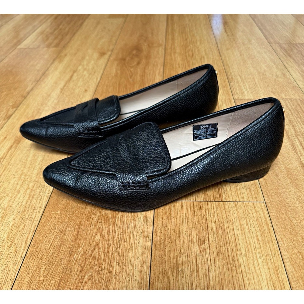 Jones New York Qenall Black Pebbled Leather Pointed Toe Penny Loafers Flats 8.5